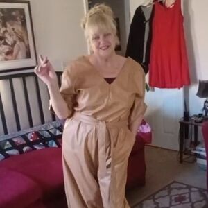 Halston Heritage Tan Vegan Leather Jumpsuit